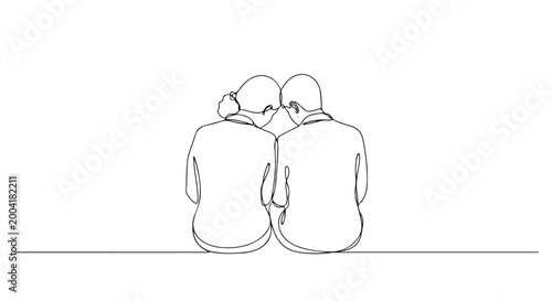 Continuous Line Art Drawing of Senior Couple Sitting Together