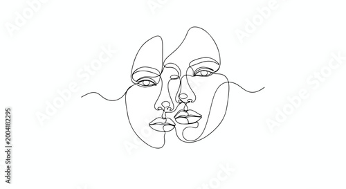 Minimalist Continuous Line Art Drawing of Two Faces Vector