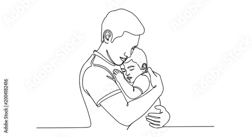 Continuous Line Art Vector of Father Holding Sleeping Baby