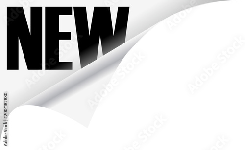 Obraz na płótnie New label sticker with peeling white page corner, promotional badge element in flat vector style on transparent background, offering versatility for various creative projects