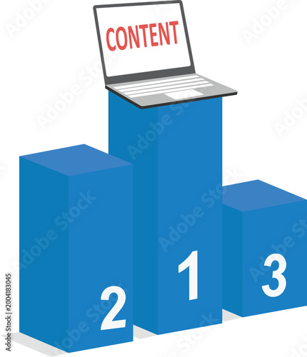 Ranking podium with content marketing laptop