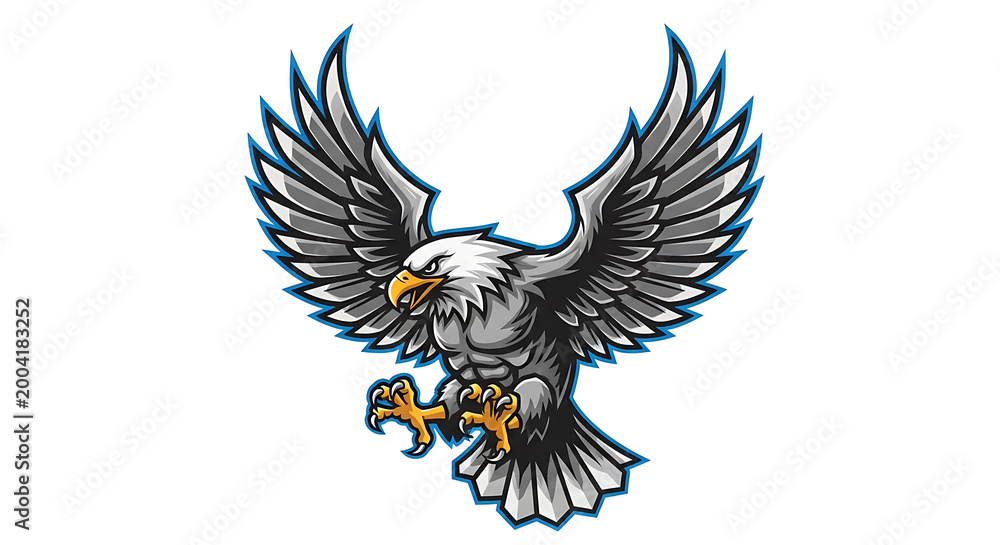 Fototapeta premium Gray Eagle, Winged Illustration, Bird of Prey, Wildlife Graphic