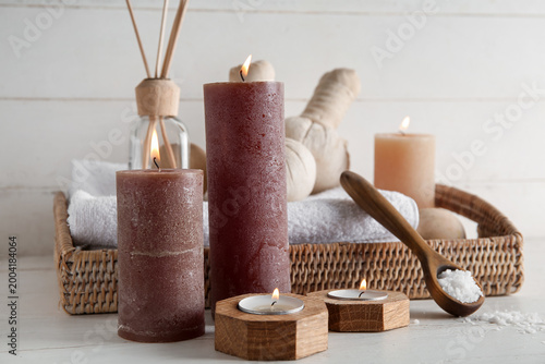 Burning candles and spa sup...