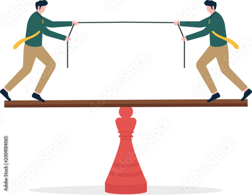 Professionals sawing a board over chess king