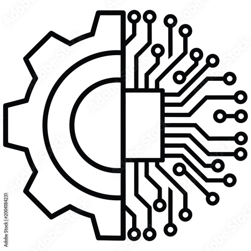 Konstfotografi Split icon showing gear and circuit board, representing mechanical and digital