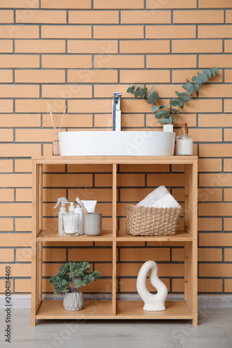 White ceramic sink and shel...