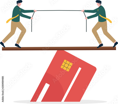 Professionals sawing a board over credit card