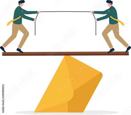 Professionals sawing a board over email envelope