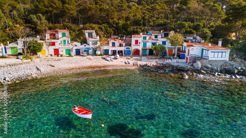Colorful Fishermen Houses in Cala s’Alguer, Costa Brava