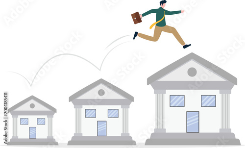 Professional jumping over banking buildings