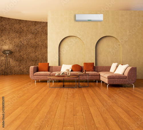 Obraz na płótnie large luxury modern bright interiors room with air conditioning mockup illustrat