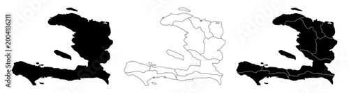 Vector map of haiti. Map of Haiti .Outline map of Haiti with distinct borders and regions. Black silhouette of Haiti map isolated on white background .