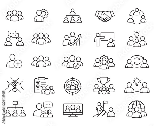 teamwork human resources management collaboration business partnership line icons