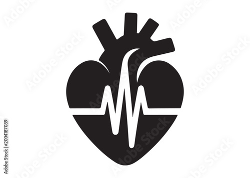 human heart with pulse logo silhouette vector, anatomical human heart with pulse logo silhouette vector illustration,healthy heart logo, medical heart pulse logo silhouette design on white background
