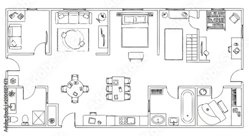 Detailed architectural blueprint illustrates the floor plan layout for a spacious residential dwelling featuring multiple rooms including bedrooms bathrooms a kitchen area living space and