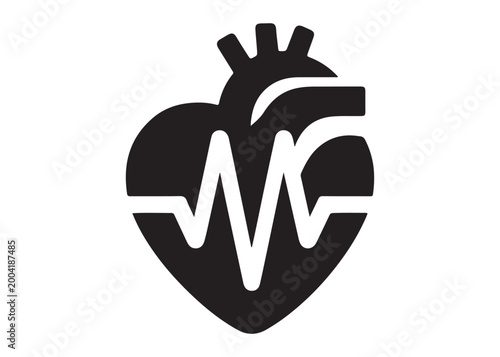human heart with pulse logo silhouette vector, anatomical human heart with pulse logo silhouette vector illustration,healthy heart logo, medical heart pulse logo silhouette design on white background