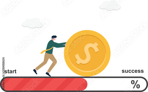 Professional pushing dollar coin on progress bar