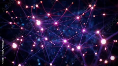 Glowing interconnected network lines and nodes in space