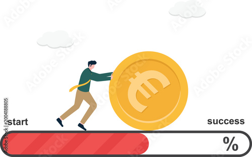 Professional pushing euro coin on progress bar