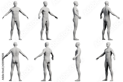 Fotografi Male figure model in various poses against white studio background