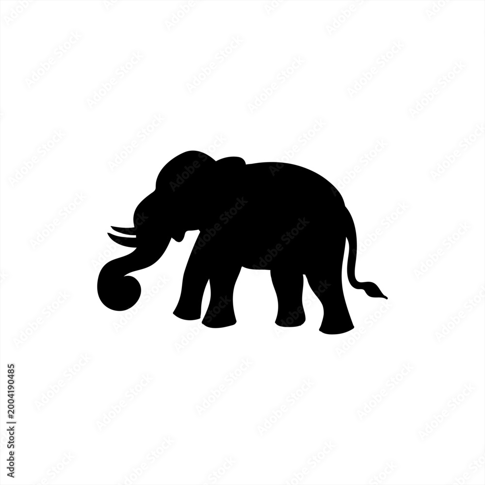 Fototapeta premium Elephant silhouette, Vector silhouette of elephant on White Background, Black Isolated Elephant on White Background