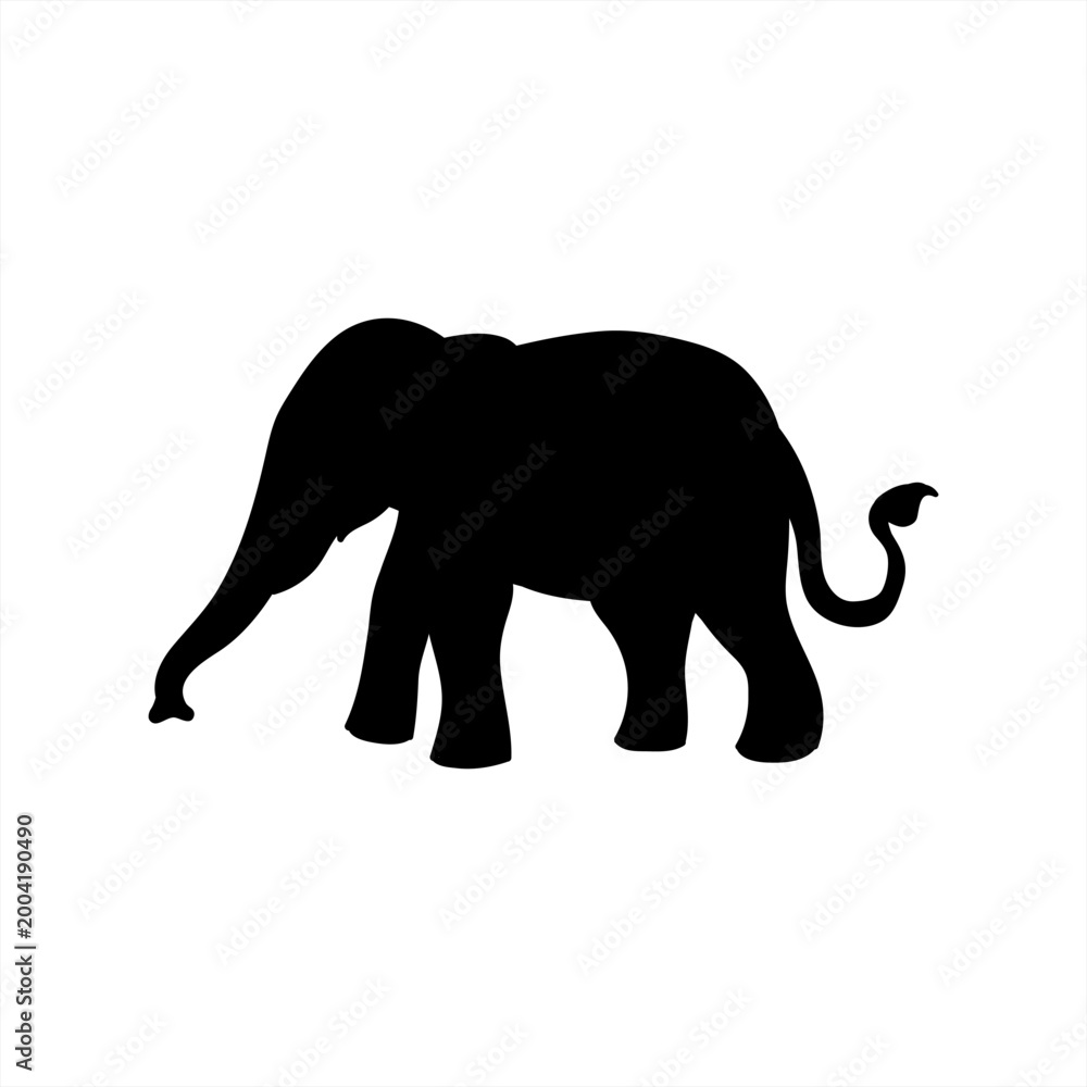Obraz premium Elephant silhouette, Vector silhouette of elephant on White Background, Black Isolated Elephant on White Background