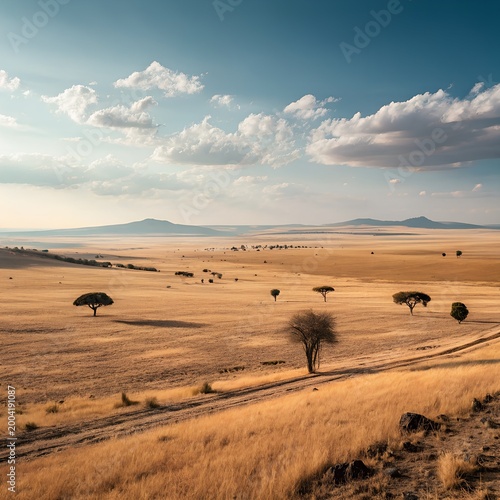 Beautiful Arid Landscape Under Blue Sky – Dry Grassland Nature Photography