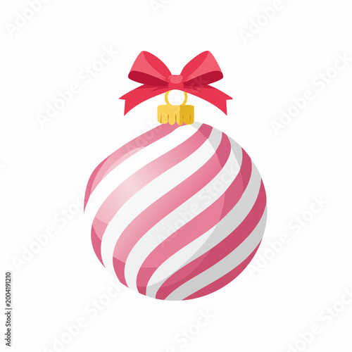 Pink and White Striped Christmas Ornament with Red Bow