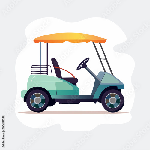 Illustration of a Teal Golf Cart with Orange Canopy