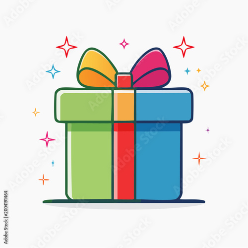 Colorful Gift Box with Ribbon and Sparkles