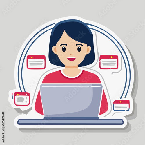 Woman Working on Laptop with Calendar Notifications