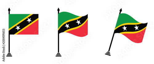 Saint Kitts and Nevis Flag icon Set Realistic Flat and Waving Vector Illustration