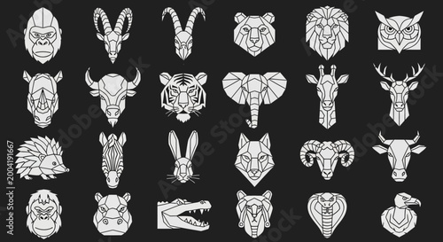 Photography Collection of Geometric Animal Head Icons in a Stylized, Modern Line Art Design