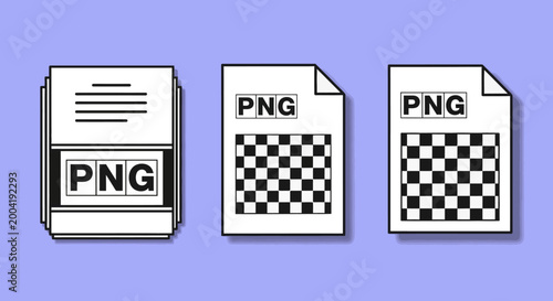 Three PNG file format icons on a light blue background, showing different representations of the digital image file type