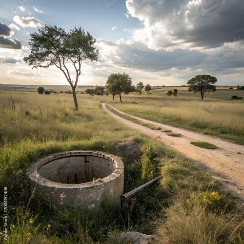 Abandoned Dry Well in Rural Field – Water Scarcity and Drought Concept