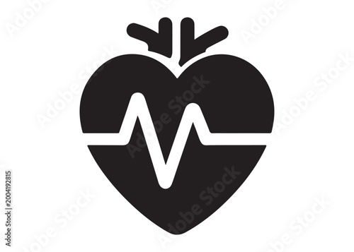 human heart with pulse logo silhouette vector, anatomical human heart with pulse logo silhouette vector illustration,healthy heart logo, medical heart pulse logo silhouette design on white background