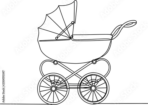 Tableau sur toile Vintage Baby Carriage Continuous Line Drawing