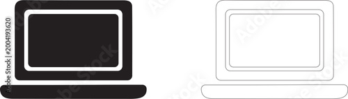 Laptop or portable computer, symbol of remote work, modern technology and digital education, vector icon in two styles: glyph and outline.