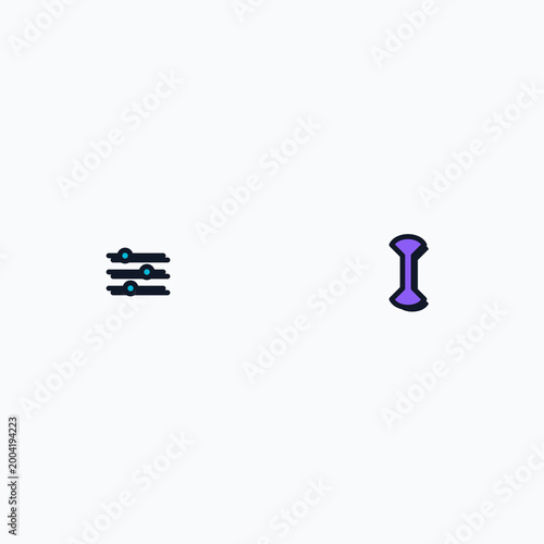 Modern flat user interface icons representing adjustment settings sliders and a stylized purple mechanical wrench
