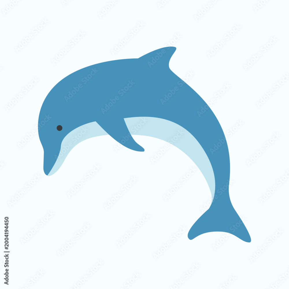 Fototapeta premium Trendy jumping blue dolphin marine mammal on white background for summer beach decor and printing
