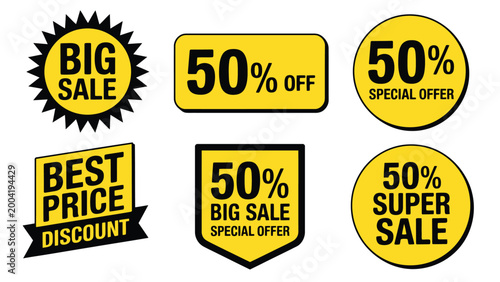 Sale Promotion Badge Collection with Discount Labels Special Offer Tags and Marketing Stickers Vector Set