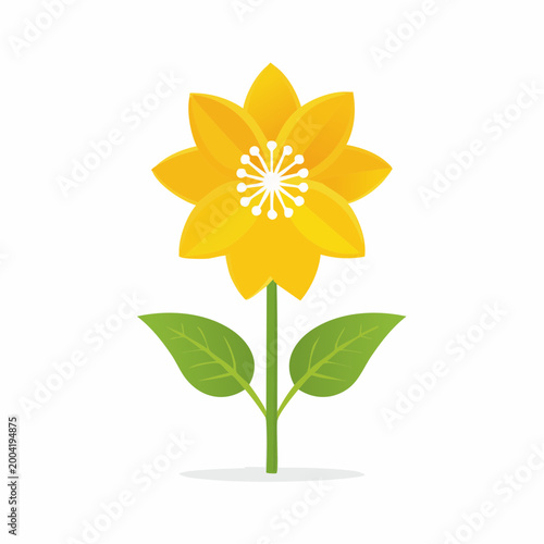 Stylized Yellow Flower with Green Leaves