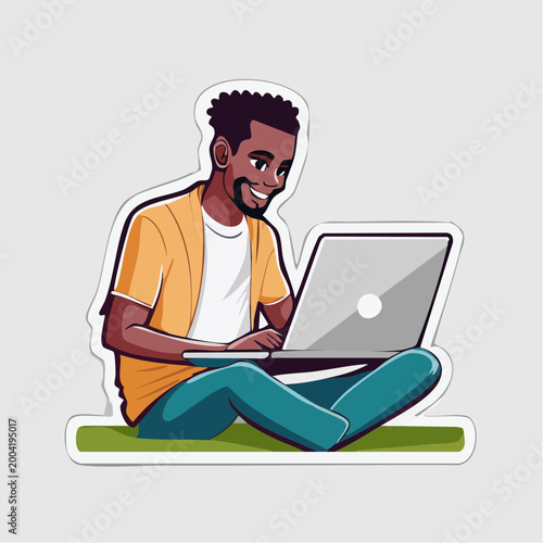 Man Sitting Cross-legged Using Laptop