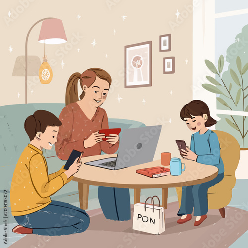 Modern Family Spending Time with Digital Devices