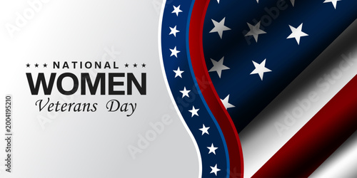 Women Veterans Day. American flag. Great for cards, banners, posters, social media and more. Blue background.  