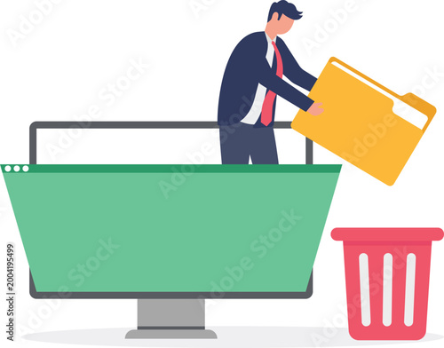 Professional throwing data folder into trash bin