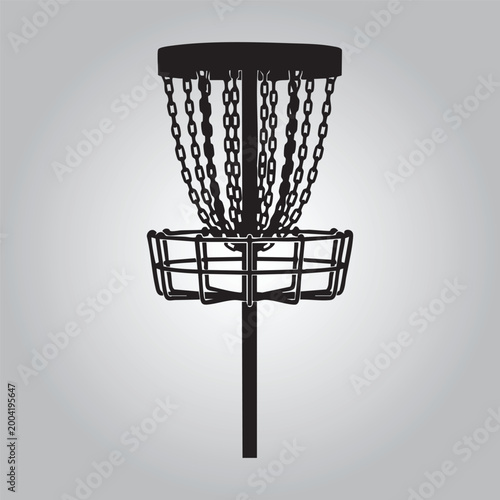 Portable disc golf basket target on gray background for outdoor recreational activities