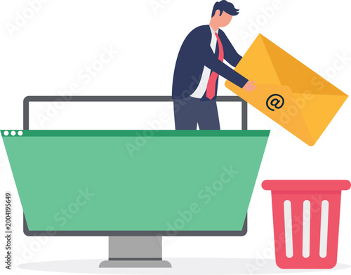 Professional throwing email envelope into trash bin