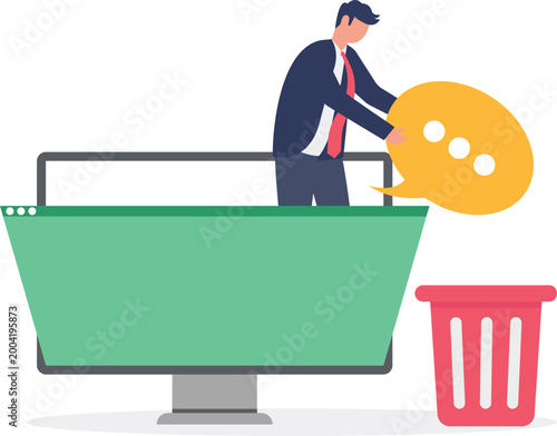 Professional throwing speech bubble into trash bin