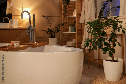 Interior of bathroom with b...